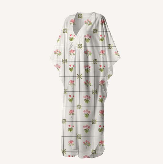 V‑Neck Meadow Tile Bloom Kimono Sleeve Kaftan Dress