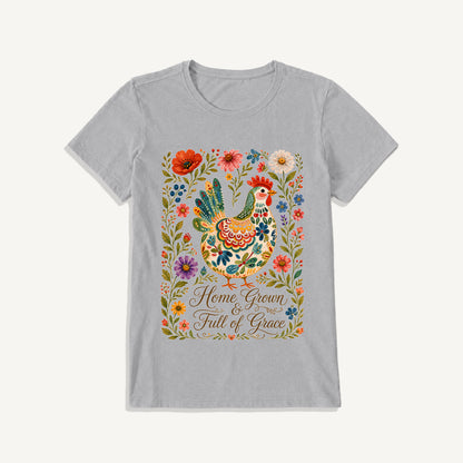Folk Floral Homegrown Hen Print Crew Neck Cotton Tee
