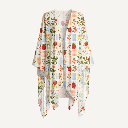 Strawberry Garden Patchwork Print Kimono Wrap