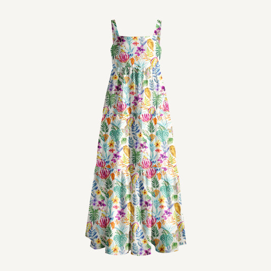 Afternoon Garden Floral Print Wide Straps Maxi Dress With Pockets