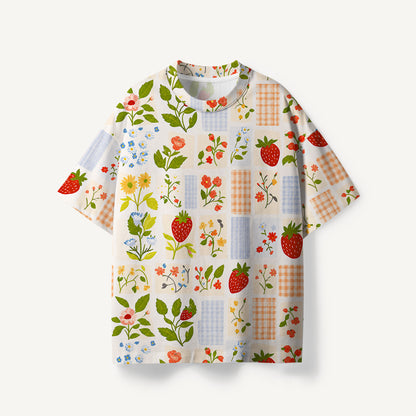 Strawberry Garden Patchwork print Premium Eco Tee