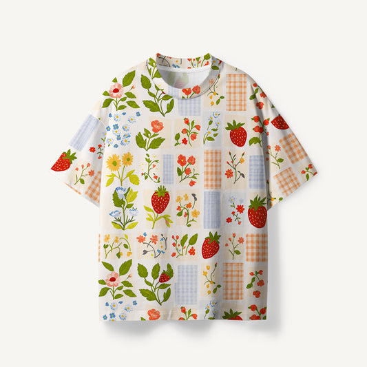 Strawberry Garden Patchwork print Premium Eco Tee