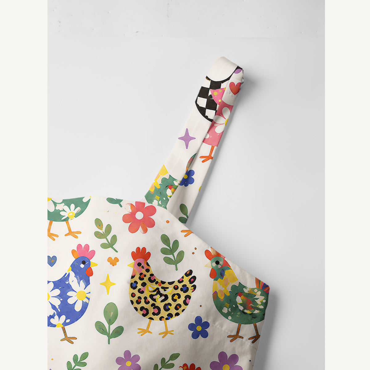 Funky Retro Chicken Print Cotton Wide Straps Maxi Dress With Pockets