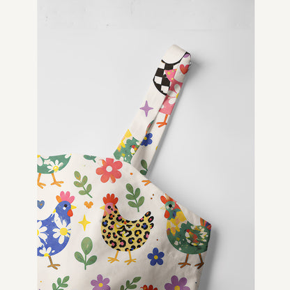 Funky Retro Chicken Print Cotton Wide Straps Maxi Dress With Pockets
