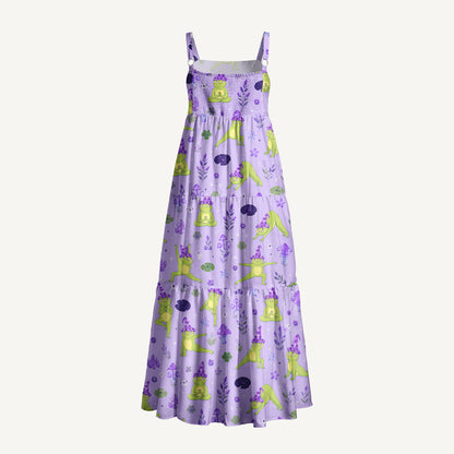 Frog Yoga Print Wide Straps Maxi Dress With Pockets