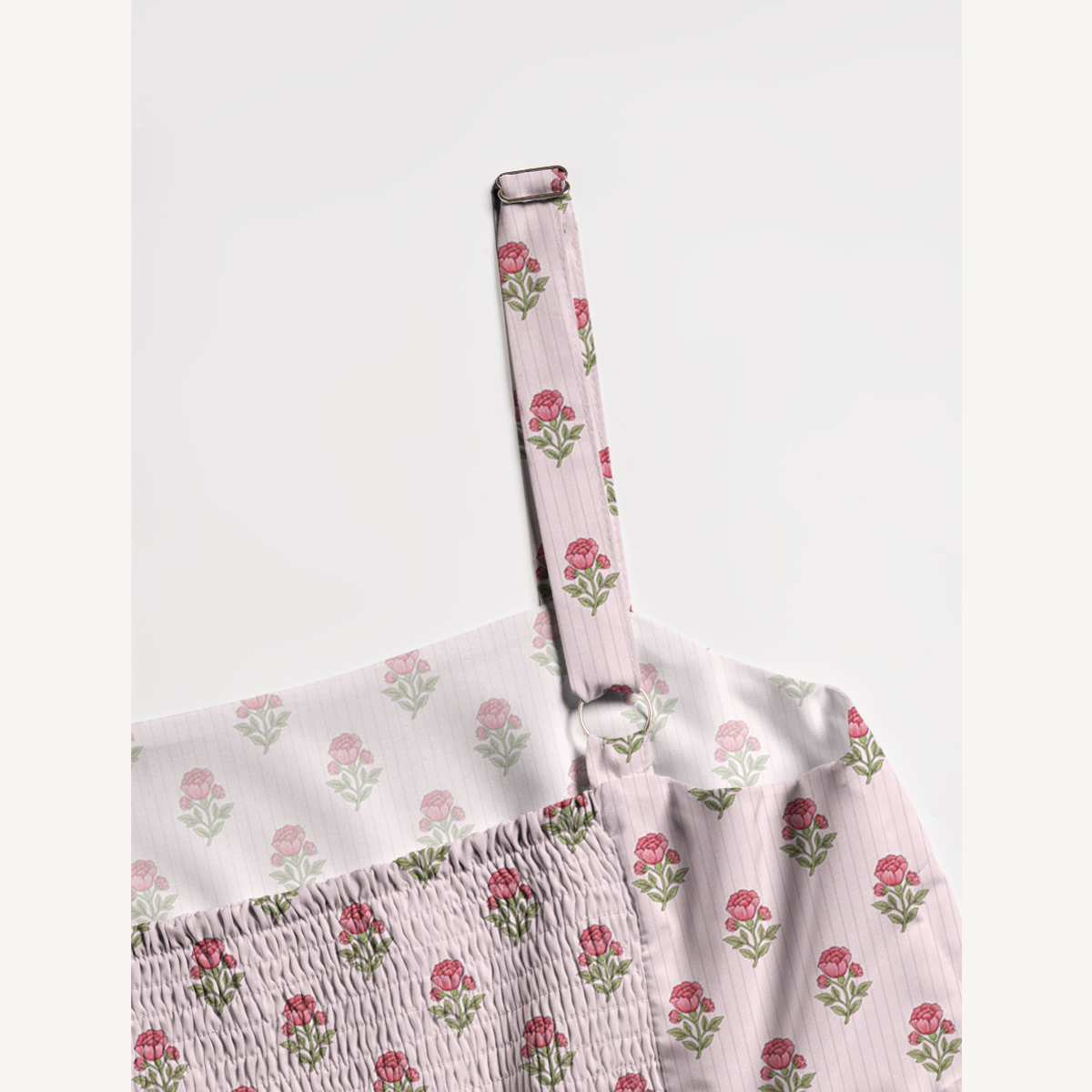 Square Neck Misty Rose Garden Print Wide Straps Maxi Dress With Pockets