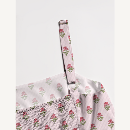 Square Neck Misty Rose Garden Print Wide Straps Maxi Dress With Pockets