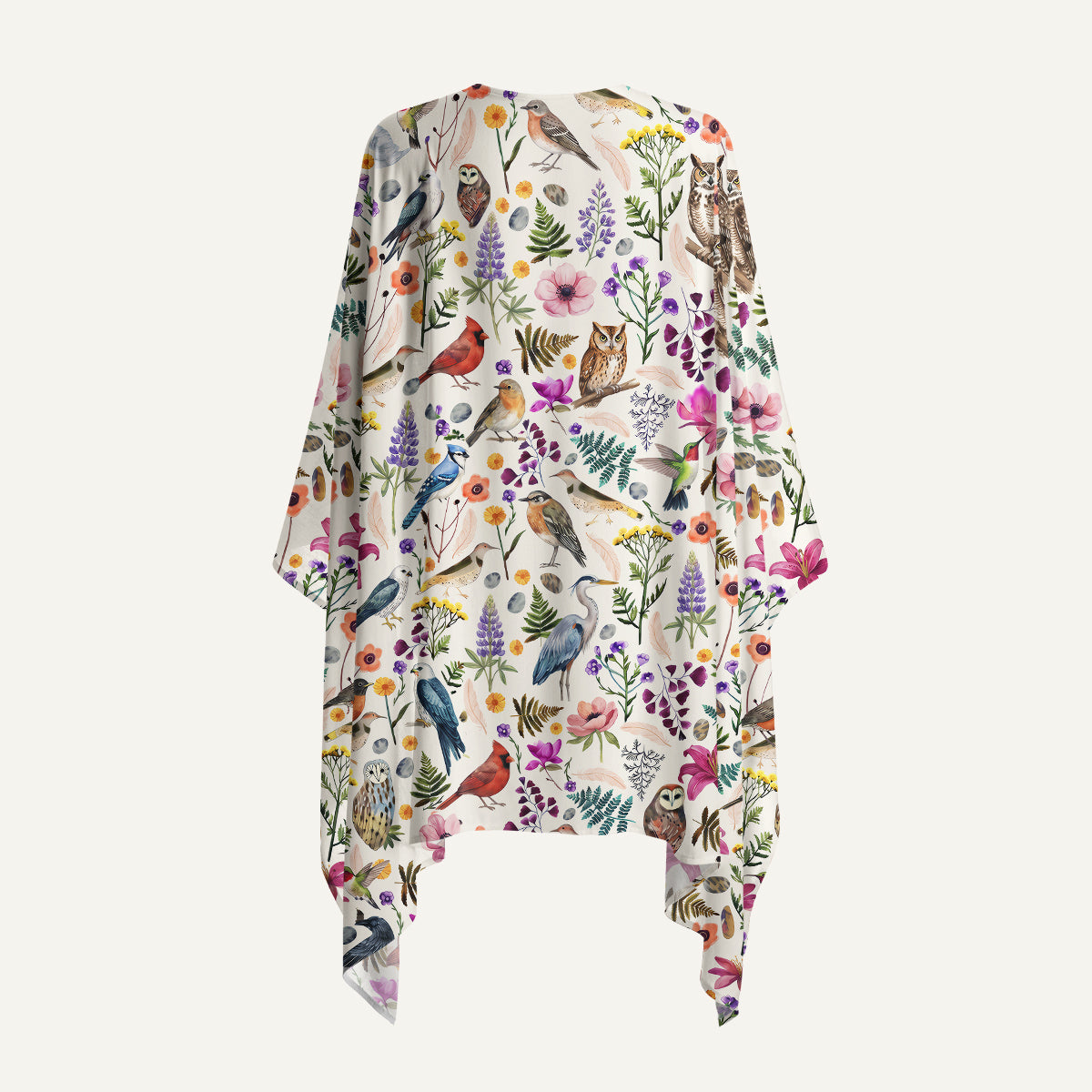 Whimsical Woodland Birds Wildflowers Print Kimono Wrap