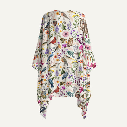 Whimsical Woodland Birds Wildflowers Print Kimono Wrap