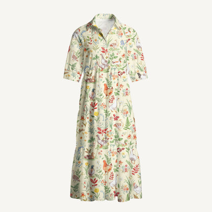 Countryside Garden Print Casual Midi Dress With Pockets