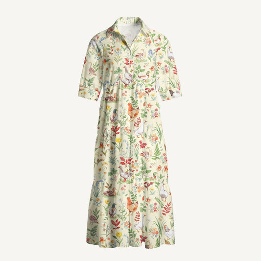 Countryside Garden Print Casual Midi Dress With Pockets
