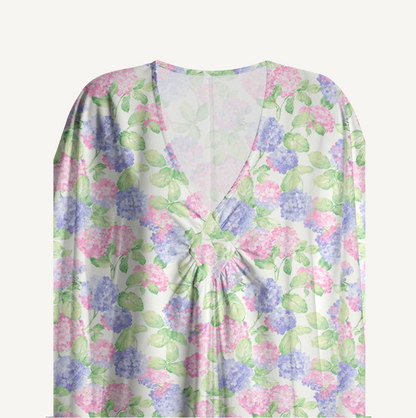 V‑Neck Lilac Hydrangea Kimono Sleeve Kaftan Dress