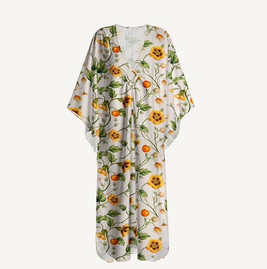 V‑Neck Golden Field Kimono Sleeve Kaftan Dress