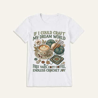 Cozy Coffee Crochet Dream Print Crew Neck Cotton Tee