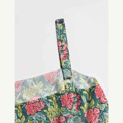 Romantic Peony Garden Print Wide Straps Maxi Dress With Pockets
