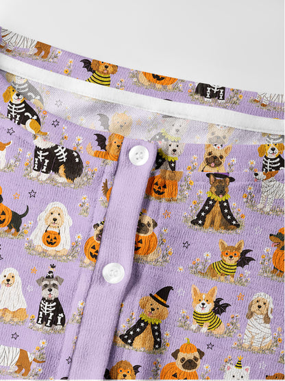 Lightweight Crew Neck Long‑Sleeve Cropped Halloween Puppy Wonderland Print Fine‑Knit Cardigan