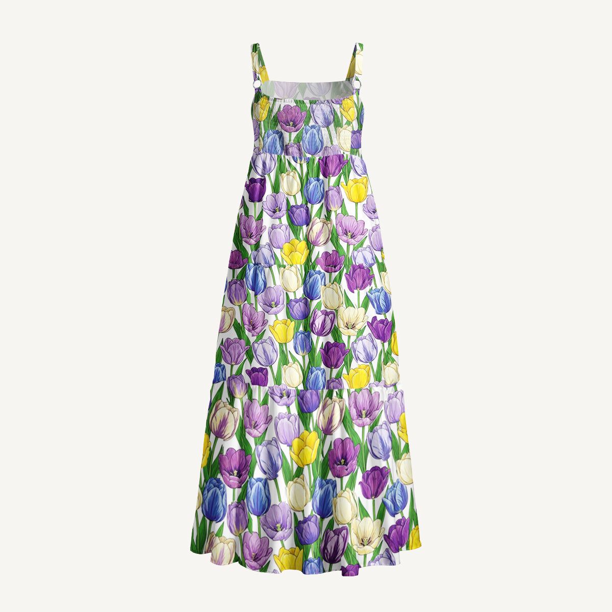 Tulip Meadow Print Wide Straps Maxi Dress With Pockets