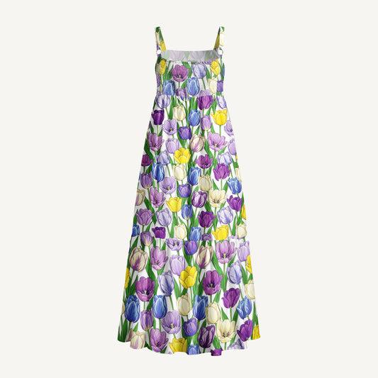 Tulip Meadow Print Wide Straps Maxi Dress With Pockets