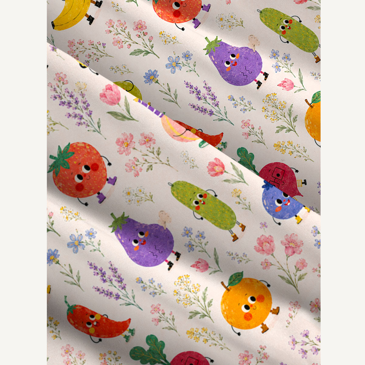 Whimsical Fruit Blossom Garden Print Wide Straps Maxi Dress With Pockets