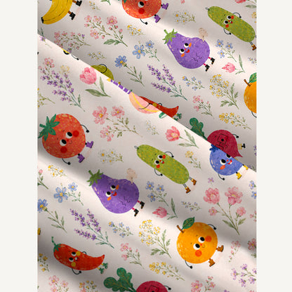 Whimsical Fruit Blossom Garden Print Wide Straps Maxi Dress With Pockets