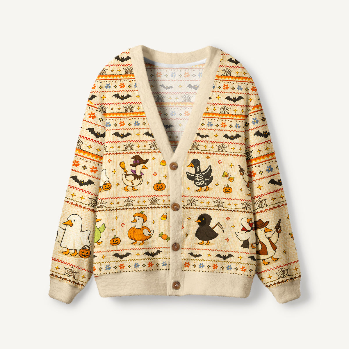 Halloween Ducks Collection Print Halloween Ugly Cardigan Sweaters