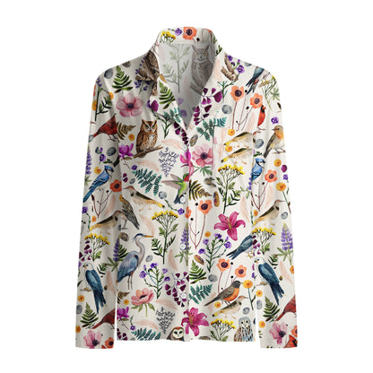 Whimsical Woodland Birds Wildflowers Print Long Pajama Set