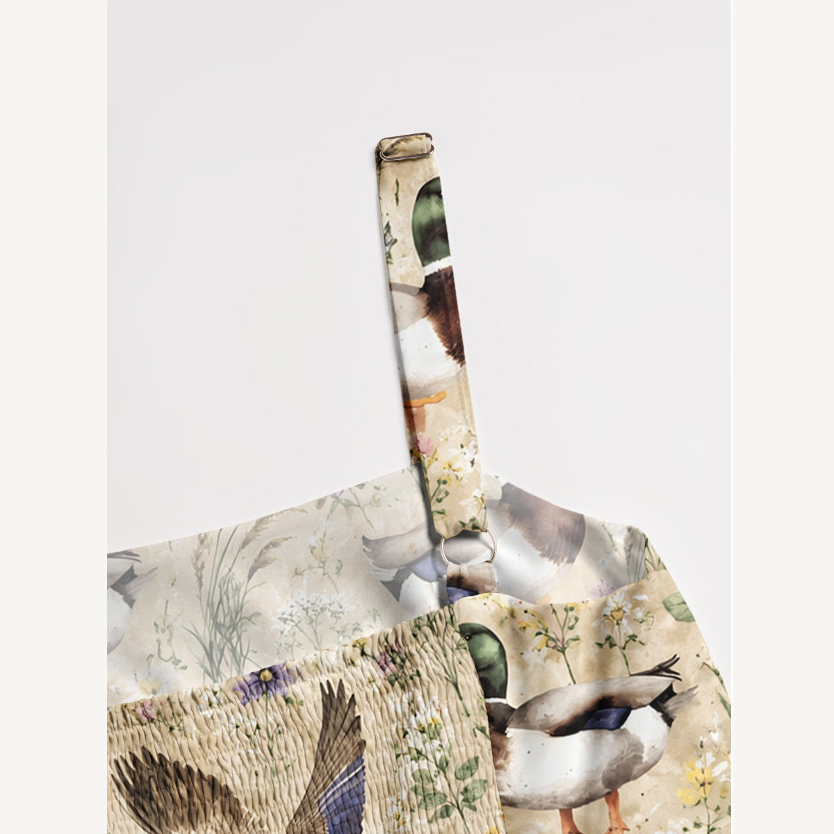 Watercolor Mallard Ducks Print Wide Straps Maxi Dress With Pockets
