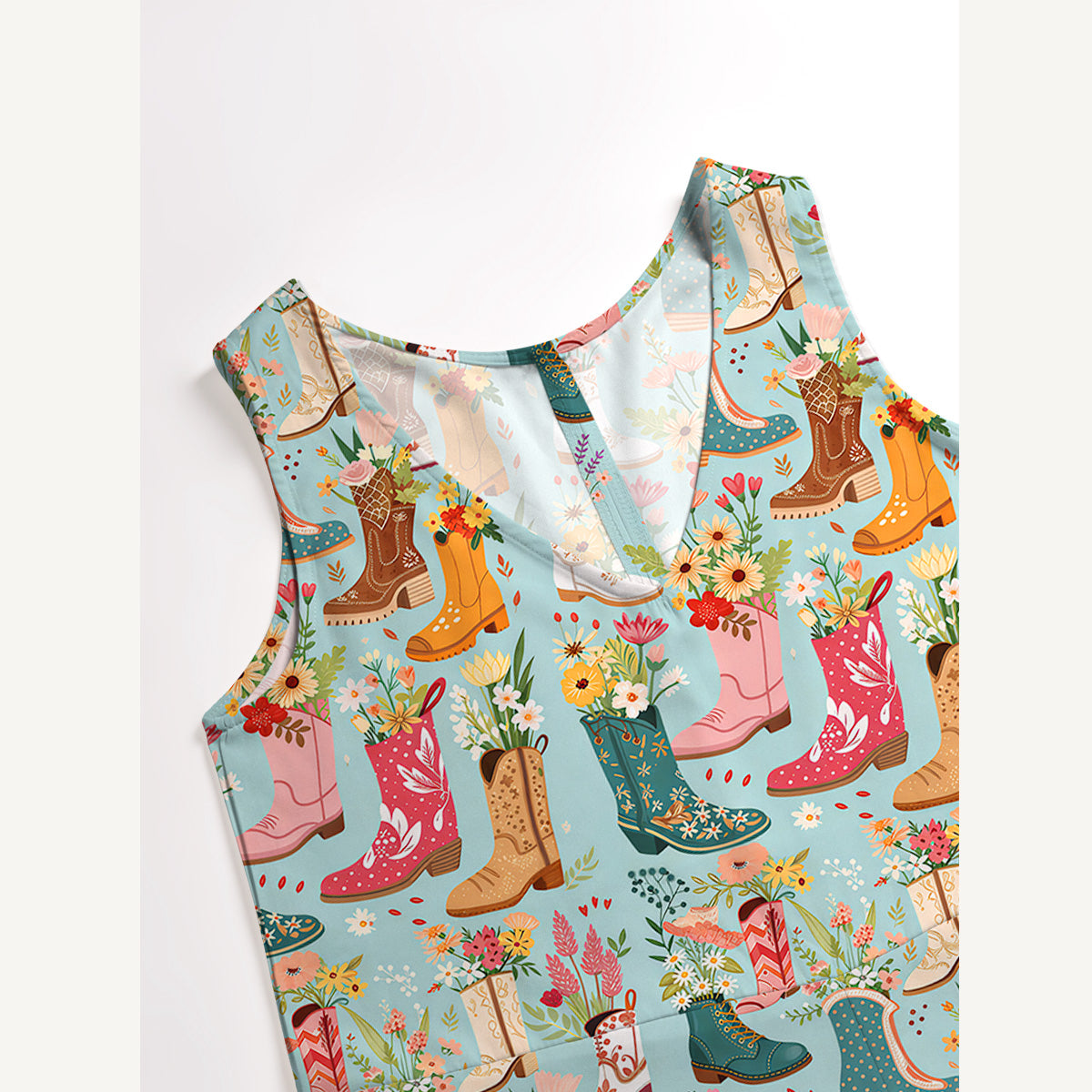 Boots Flower Print Boho Jumpsuit with Pockets for Women