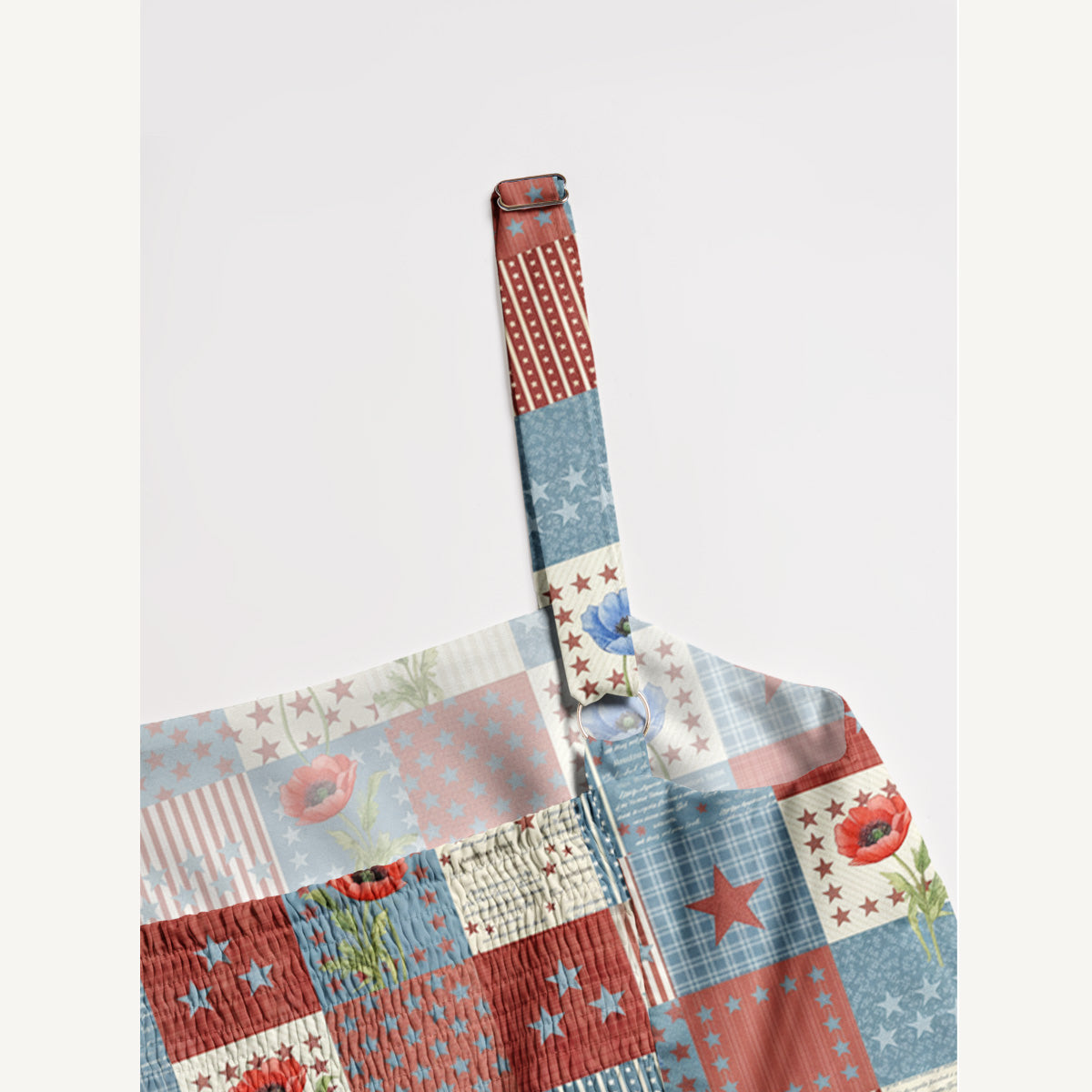 Vintage Patriotic Patchwork Print Quilt Wide Straps Maxi Dress With Pockets