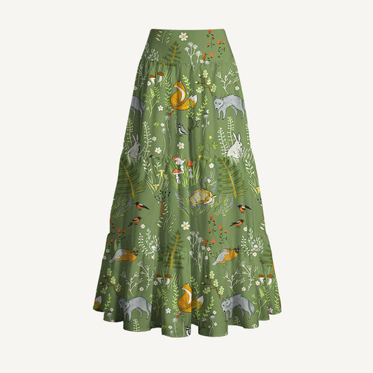 Whimsical Woodland Animals Print Convertible Maxi Skirt & Strapless Dress