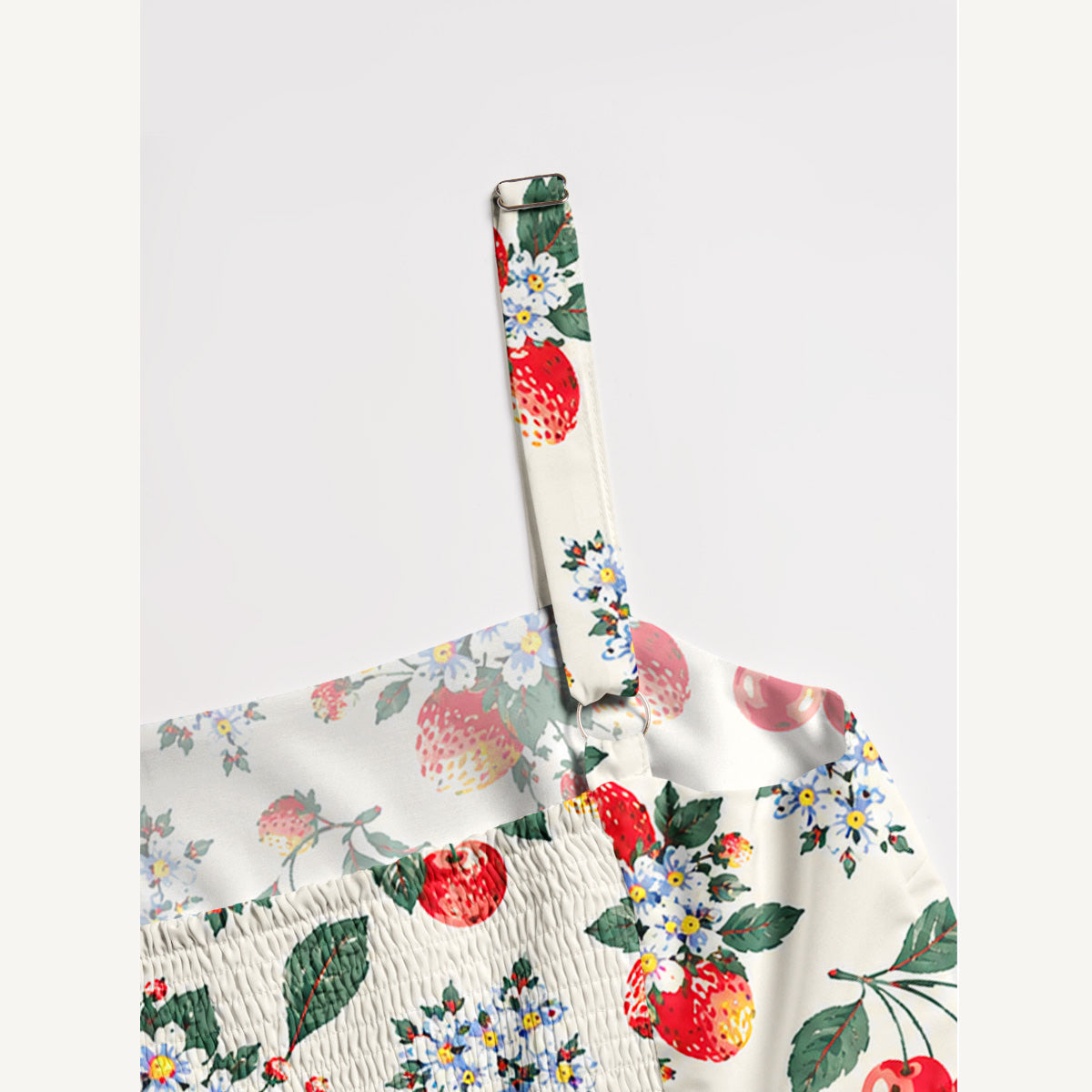 Cottage Garden Cherry Pattern Print Wide Straps Maxi Dress With Pockets