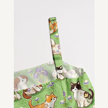 Puppy & Kitty Meadow Print Wide Straps Maxi Dress With Pockets