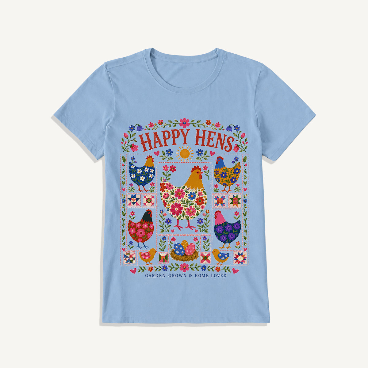 Happy Hens Floral Print Crew Neck Cotton Tee