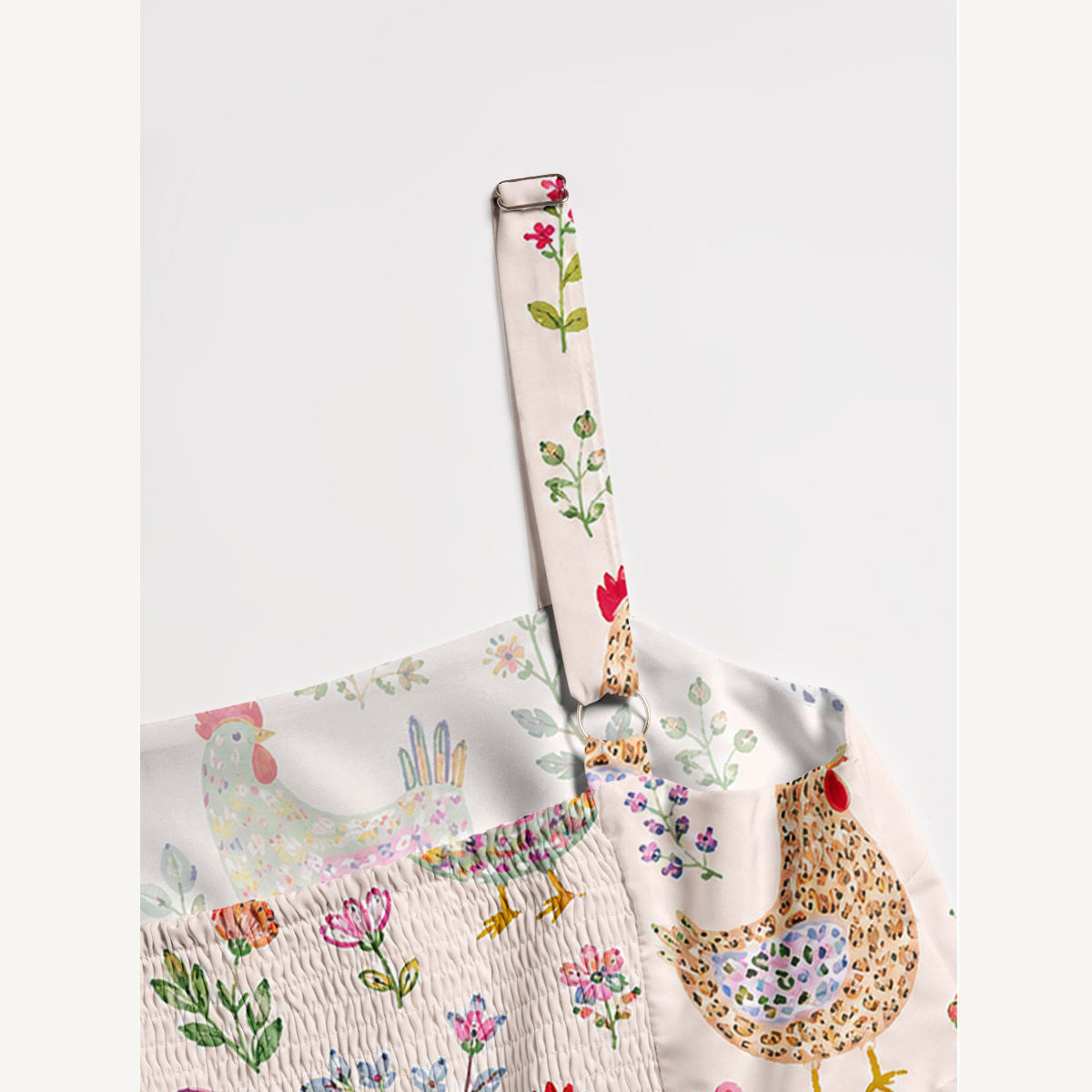 Colorful Farm Chickens Print Wide Straps Maxi Dress With Pockets