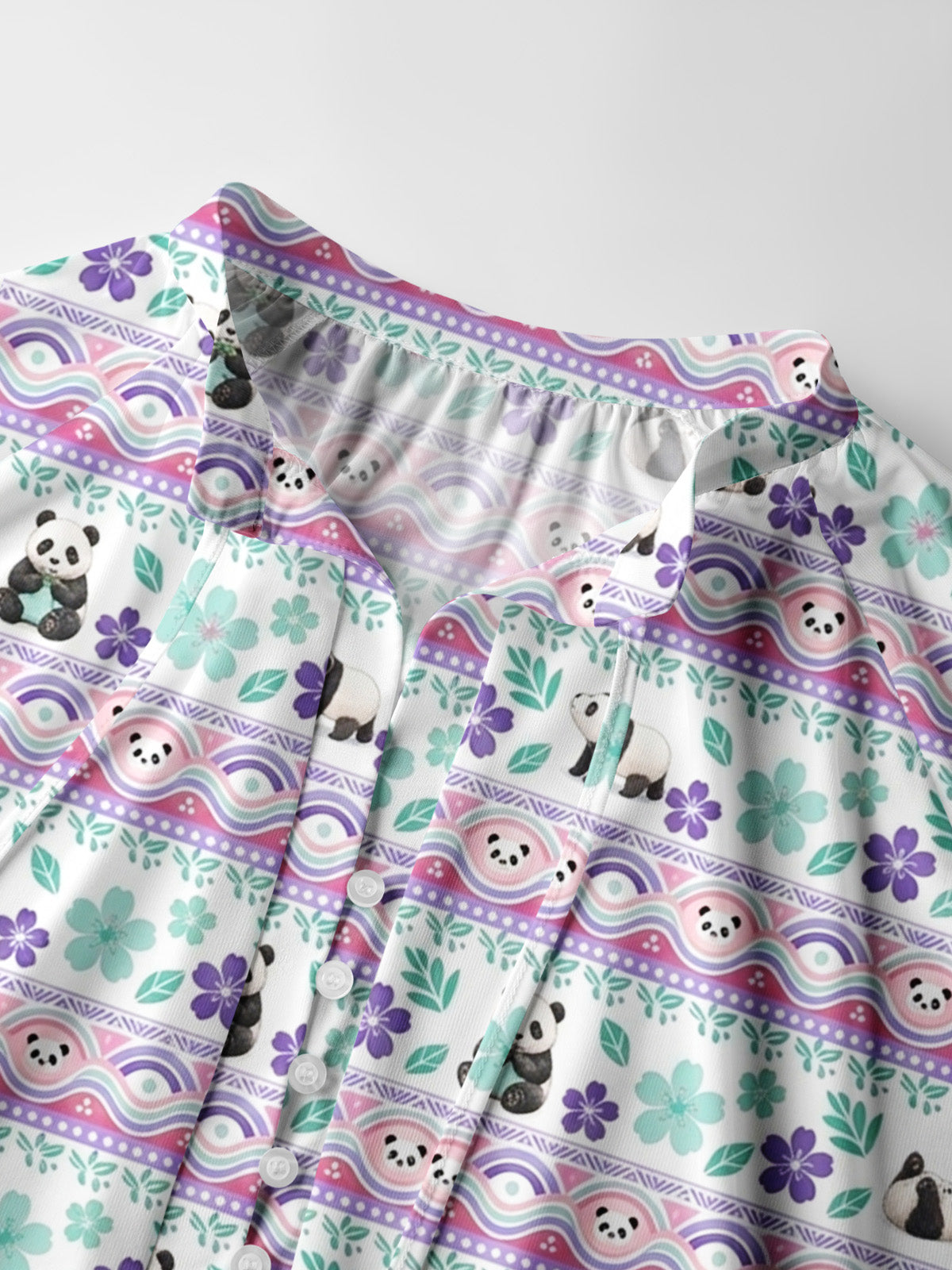 Panda Carnival Print Boho Long Sleeve Tie‑Neck Blouse