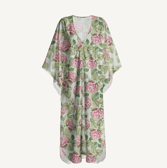 V‑Neck Hydrangea Whisper Kimono Sleeve Kaftan Dress