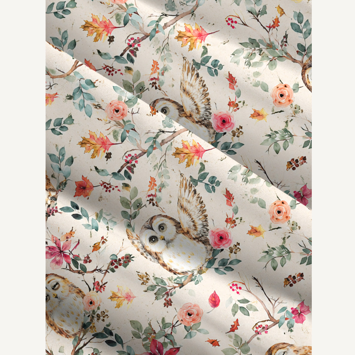 Forest Owls Print Wide Straps Maxi Dress With Pockets