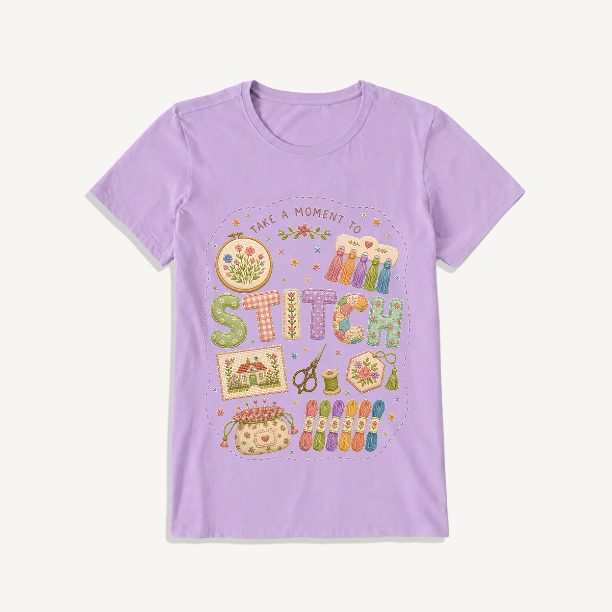 Stitching Elements Print Crew Neck Cotton Tee