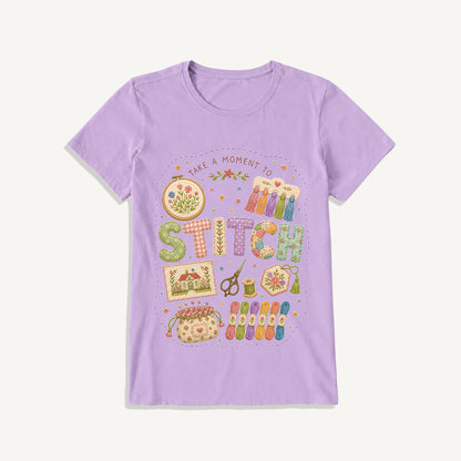 Stitching Elements Print Crew Neck Cotton Tee