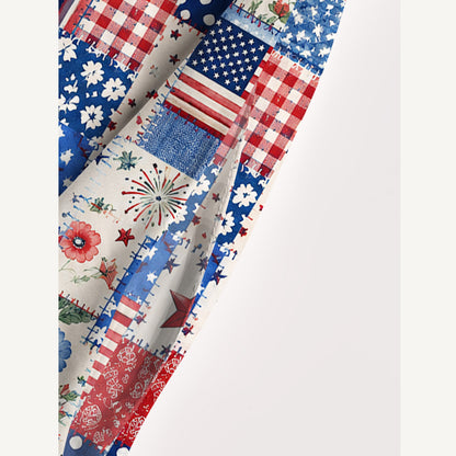 Rustic Americana Patchwork Print Wide Straps Maxi Dress With Pockets