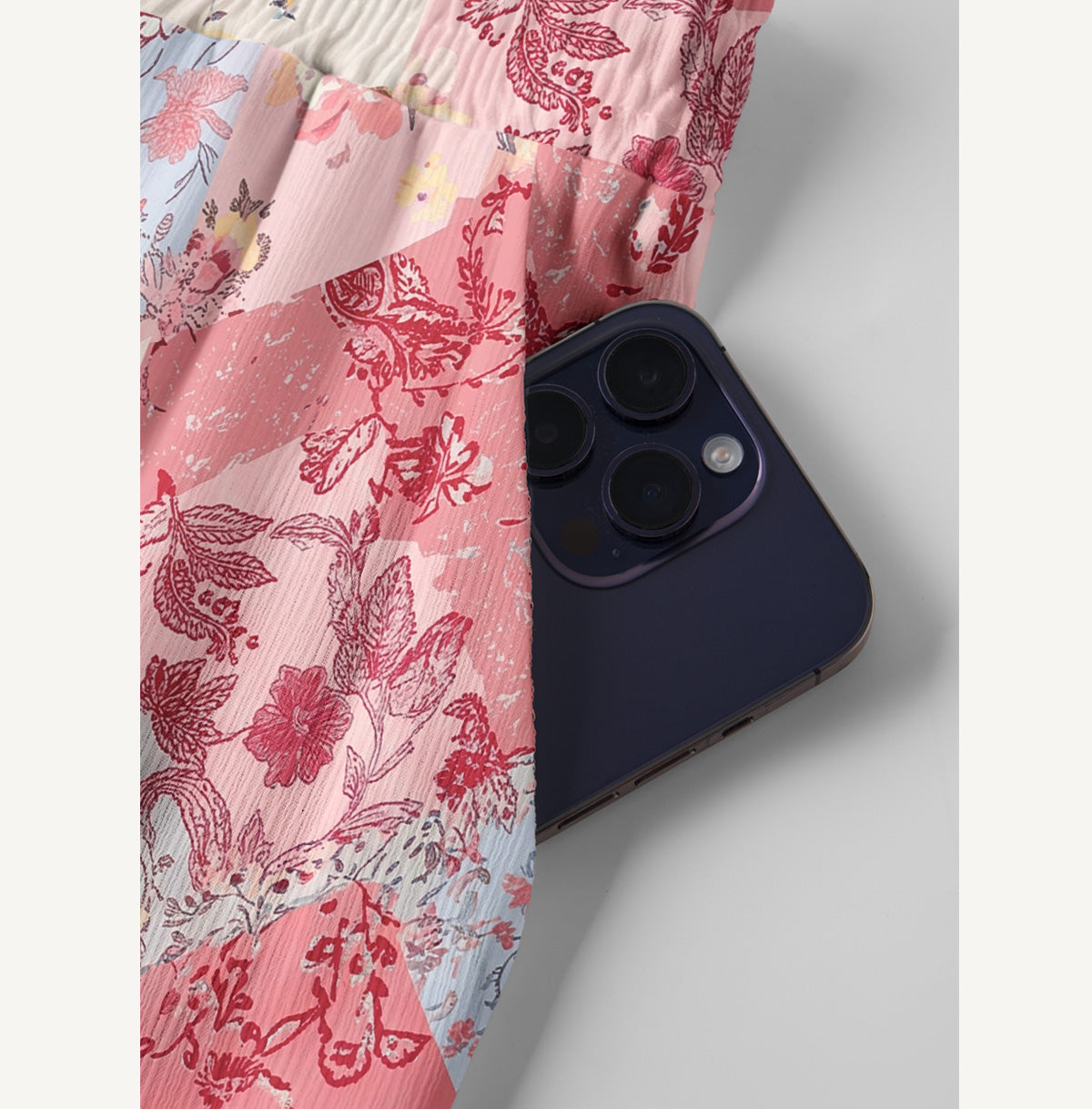 Shabby Chic Floral Patchwork Print Wide Leg Tie Waist Pants With Pockets