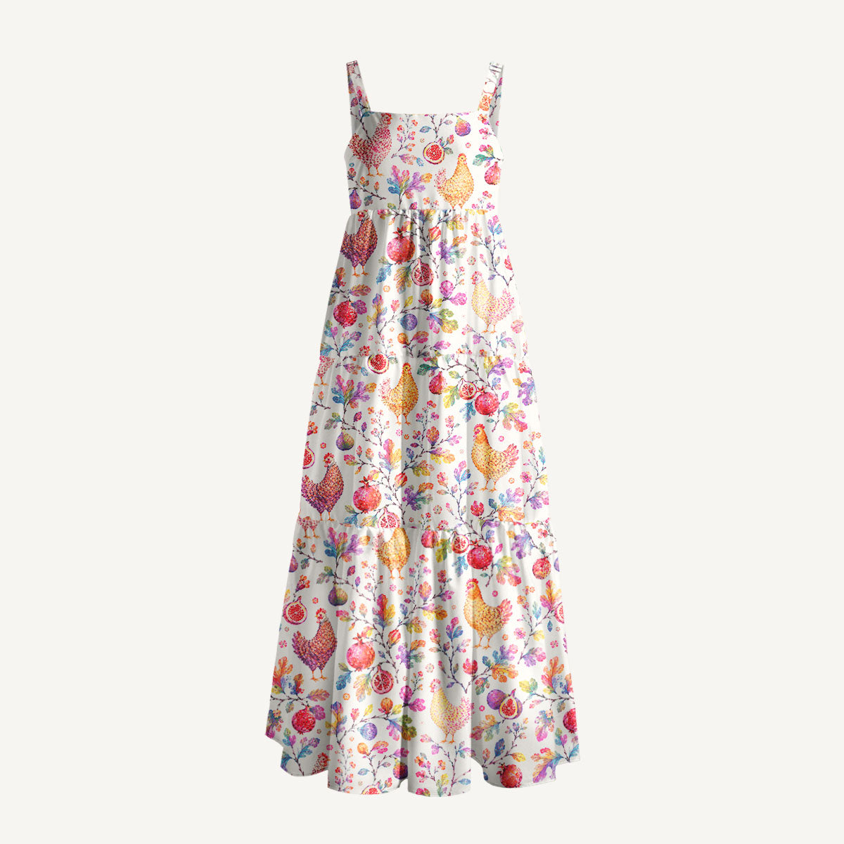 Pomegranate Hen Garden Print Wide Straps Maxi Dress With Pockets