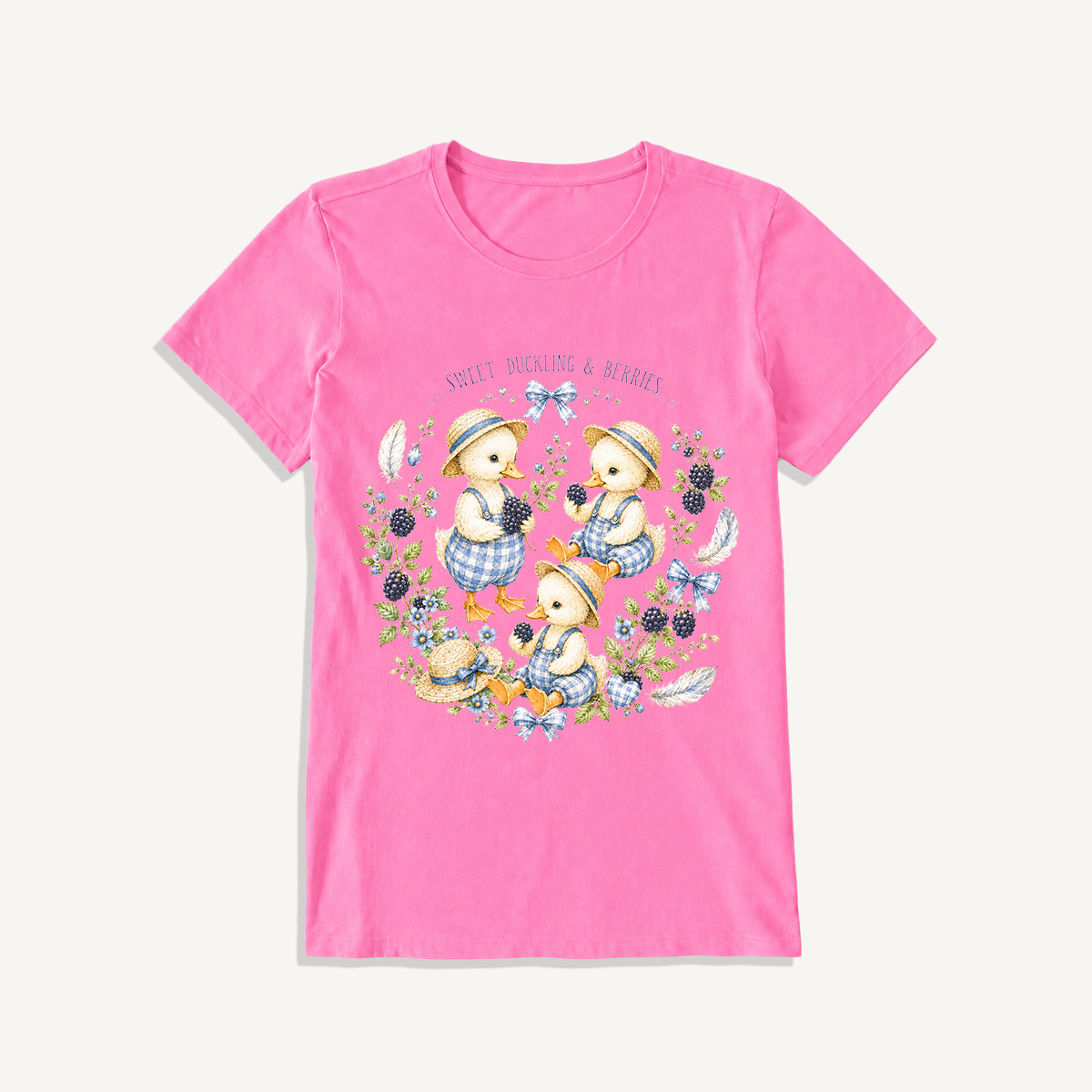 Sweet Berry Ducklings Print Crew Neck Cotton Tee