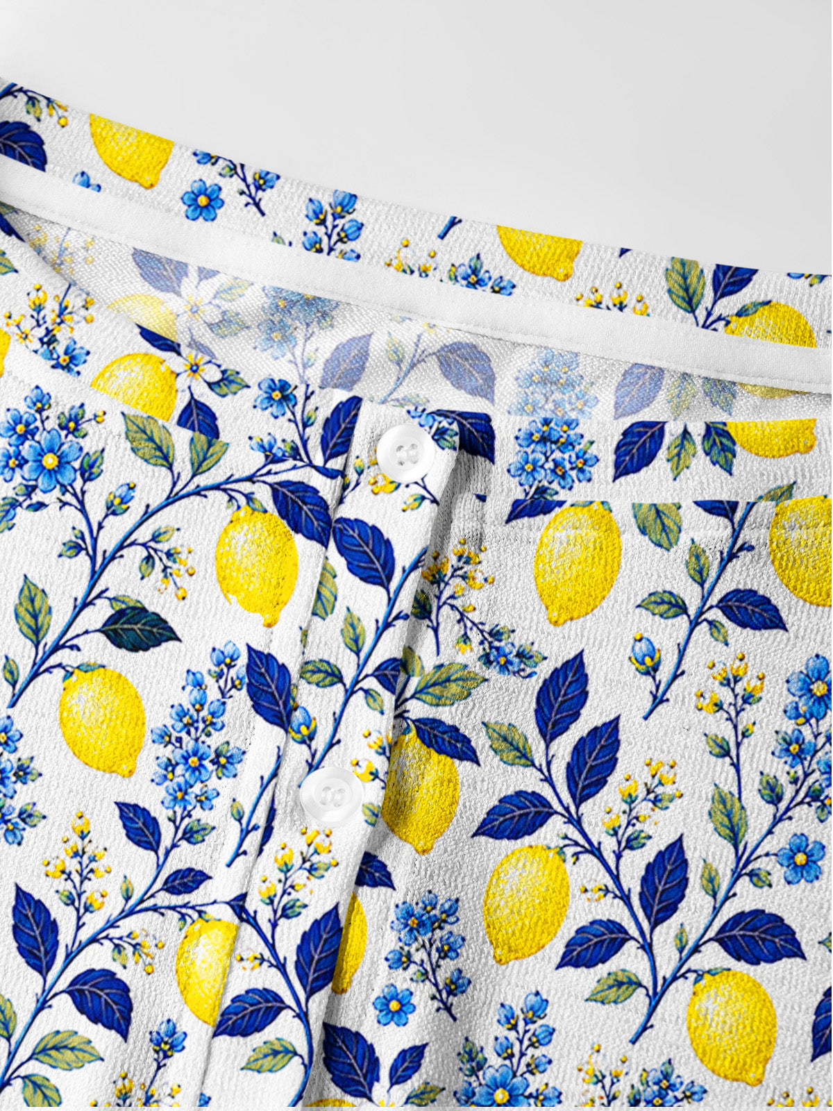 Lightweight Crew Neck Long‑Sleeve Cropped Blue Lemon Floral Print Fine‑Knit Cardigan