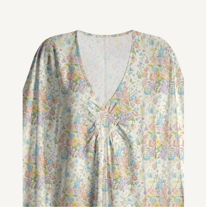 V‑Neck Morning Dew Bouquet Kimono Sleeve Kaftan Dress