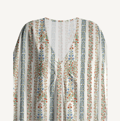 V‑Neck Strawberry Vine Tales Kimono Sleeve Kaftan Dress