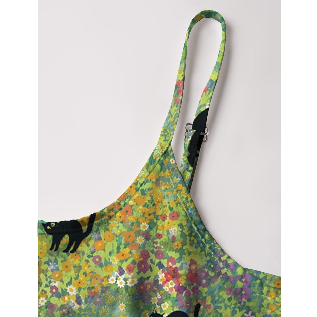 Wildflower Garden Black Cat Spaghetti Strap Mini Dress