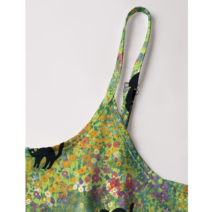 Wildflower Garden Black Cat Spaghetti Strap Mini Dress
