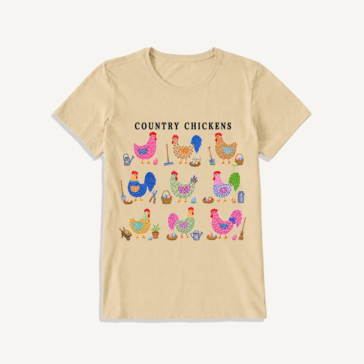 Cottage Chicken Collection Print Crew Neck Cotton Tee