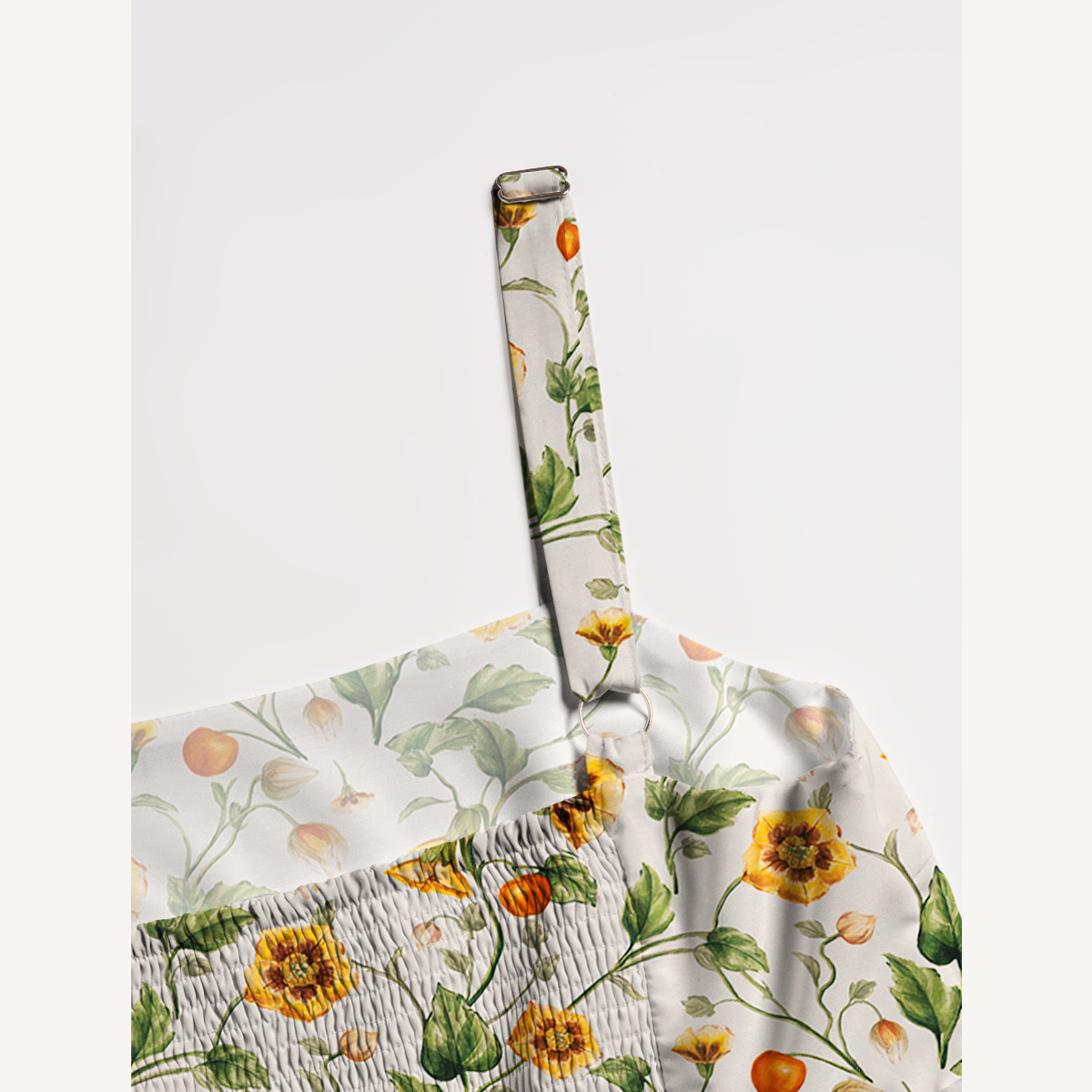 Square Neck Golden Field Print Wide Straps Maxi Dress With Pockets